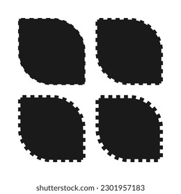 Borde de aletas, hojas de círculo de dos esquinas. Grupo de 4 formas circulares con 2 esquinas cuadradas y bordes afilados. Aislado sobre un fondo blanco.