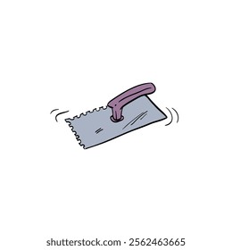 Notch trowel drawing in cartoon comic style. Vector illustration art.