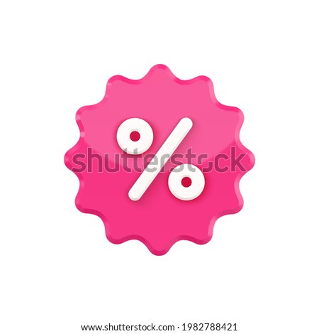 Notched stamp 3d with percent vector icon. Pink label blot with white discount special. Creative marketing retail drive sales and promotion fashionable product stock sale template.