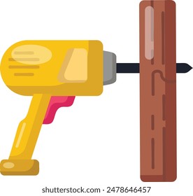 notching timber joists concept, Drilling the Hole wooden sheet vector color icon design, timber and lumber Symbol, forest Deforestation products Sign,mill yard saw works stock illustration