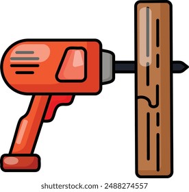 notching timber joists concept, Drilling the Hole wooden sheet vector outline design, timber and lumber Symbol, forest Deforestation products Sign,mill yard saw works stock illustration