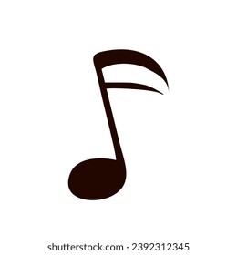 Note 16 Black Icon isolated on White Background. Music sign. Flat or Cartoon Minimalistic style vector illustration. Design element for Sticker pack, Print, Web button. Classical symbol.