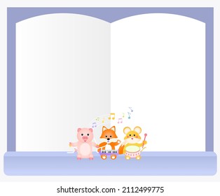 A note with animal illustrations for music classes illustration set. Notepad, memo, music note, animal icon, cute character. Vector drawing. Hand drawn style.