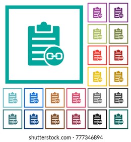 Note attachment flat color icons with quadrant frames on white background