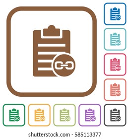 Note attachment simple icons in color rounded square frames on white background