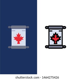 Note, Autumn, Canada, Leaf  Icons. Flat and Line Filled Icon Set Vector Blue Background. Vector Icon Template background