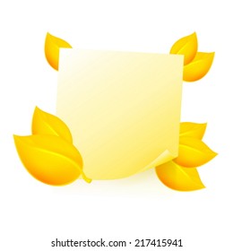 Note with autumn leaves. Label with place for text. EPS10 vector.