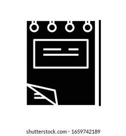 Note black icon, concept illustration, vector flat symbol, glyph sign.