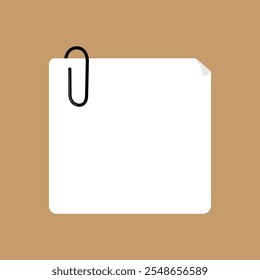 note with a black paperclip, featuring a simple white paper design securely fastened by a sleek black metal clip. Ideal for office, stationery, or organizational-themed illustrations.