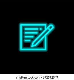 Note blue glowing neon ui ux icon. Glowing sign logo vector