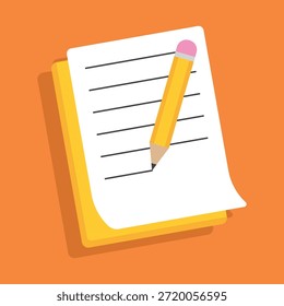 Ilustração de quadro de notas com lápis e papel branco para planejamento e conceito de lembrete. Simples composição de papelaria representando notas, ideias e organização. Design vetorial mínimo adequado para ambientes educacionais, de escritório e de produtividade. Ilustração plana isolada no plano de fundo.