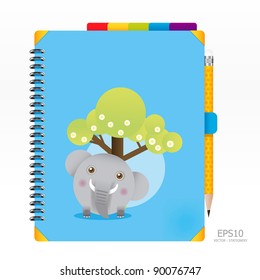 note book blue color with pencil vector