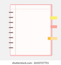 Note book with bookmarks in flat design.  Empty note concept.
