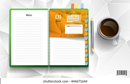 Note book with coffee cup, Business working elements. vector file