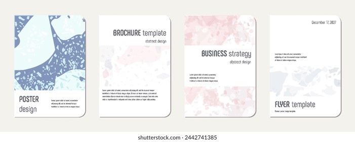 Note book cover design. Terrazzo abstract background made of natural stones, granite, quartz and marble. Venetian terrazzo texture note book template.