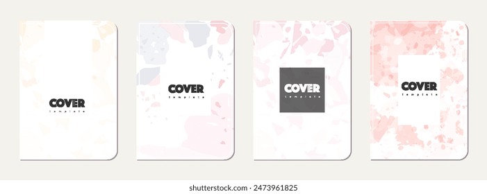 Note book cover design. Terrazzo abstract background made of natural stones, granite, quartz and marble. Venetian terrazzo texture note book template.