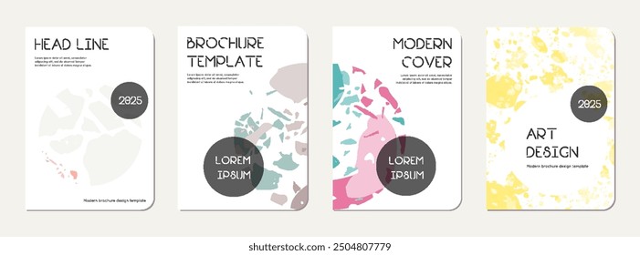 Note book cover design. Terrazzo abstract background made of natural stones, granite, quartz and marble. Venetian terrazzo texture note book template.