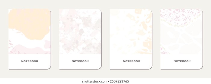 Notizbuchcover-Design. Abstrakter Terrazzo-Hintergrund aus Natursteinen, Granit, Quarz und Marmor. Venezianische Terrazzo Textur Notizbuch Vorlage.