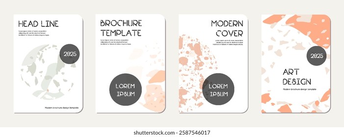 Note book cover design. Terrazzo abstract background made of natural stones, granite, quartz and marble. Venetian terrazzo texture note book template.
