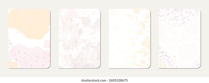 Note book cover design. Terrazzo abstract background made of natural stones, granite, quartz and marble. Venetian terrazzo texture note book template.
