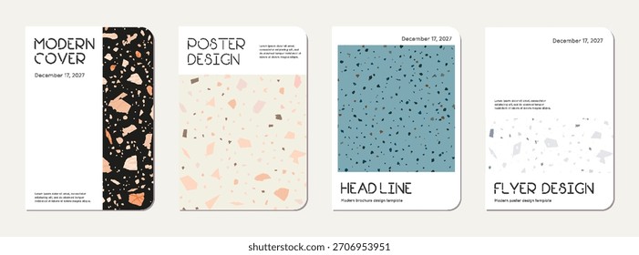 Notizbuchcover-Design. Abstrakter Terrazzo-Hintergrund aus Natursteinen, Granit, Quarz und Marmor. Venezianische Terrazzo Textur Notizbuch Vorlage.