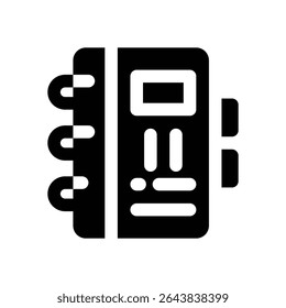 Icono de glifo de libreta de notas. Icono de Vector fuerte y sólido para Sitios web, interfaces móviles, presentaciones y marca visual. Alta calidad y fácil de editar.