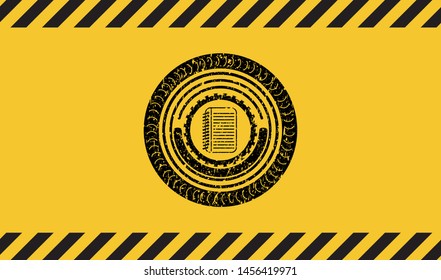 note book icon black grunge emblem, yellow warning sign. Vector Illustration. Detailed.