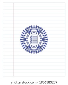 note book icon draw (pen strokes). Blue ink. Vector Illustration. Detailed. 