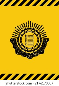 emblema del signo de advertencia de gruñón del icono del libro de notas. Ilustración vectorial. Detallado. 