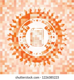 note book icon inside abstract orange mosaic emblem