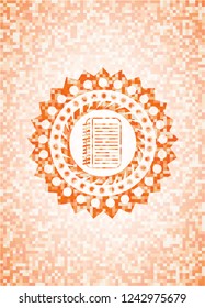 note book icon inside abstract orange mosaic emblem with background