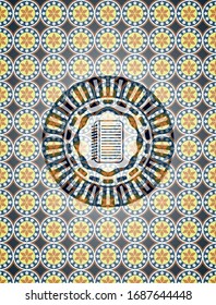 note book icon inside arabesque badge. arabic decoration.
