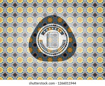 note book icon inside arabic style badge. Arabesque decoration.