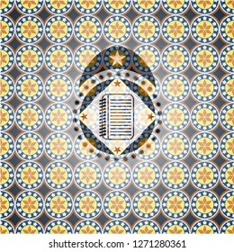 note book icon inside arabic badge background. Arabesque decoration.