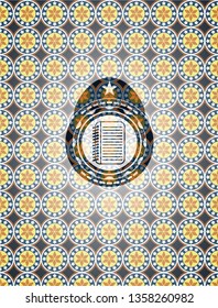 note book icon inside arabic badge background. Arabesque decoration.