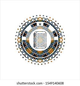 note book icon inside arabic emblem. Arabesque decoration.