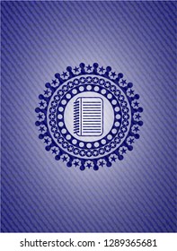 note book icon inside badge with denim texture