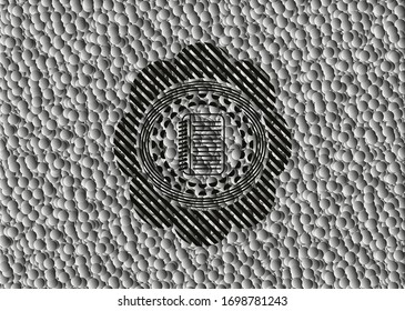 note book icon inside black emblem with grey bubbles background. Vector Illustration. Detailed.