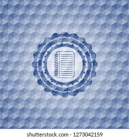 note book icon inside blue polygonal badge.
