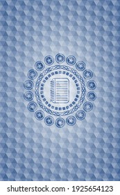 note book icon inside blue badge with geometric pattern. 