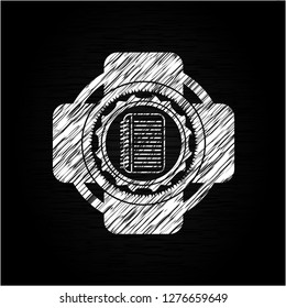note book icon inside chalk emblem