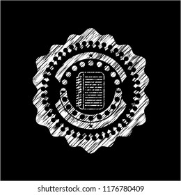 note book icon inside chalkboard emblem on black board