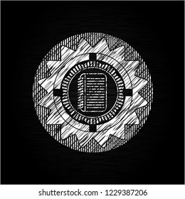 note book icon inside chalkboard emblem