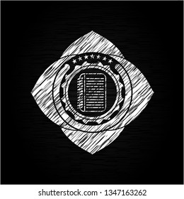 note book icon inside chalkboard emblem