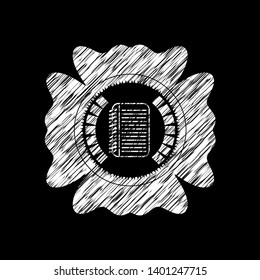 note book icon inside chalkboard emblem