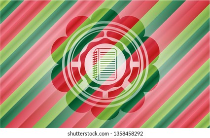 note book icon inside christmas style emblem.