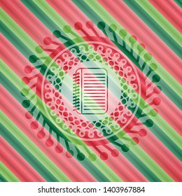note book icon inside christmas colors badge.