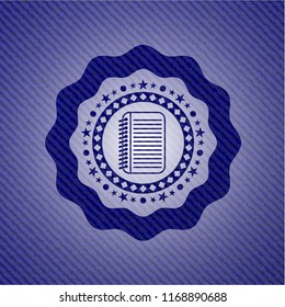 note book icon inside emblem with denim high quality background