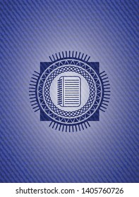 note book icon inside emblem with jean high quality background