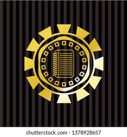 note book icon inside gold shiny badge